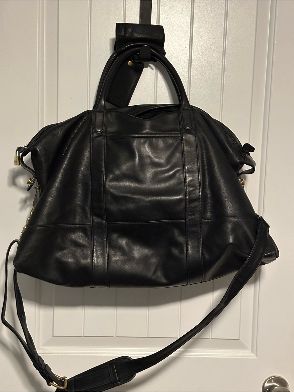 Coach Black Leather Travel Weekender with Detachable Strap